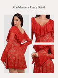 Popilush® Deep V Ruffle Lace Long Sleeve Shaping Dress