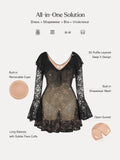 Popilush® Deep V Ruffle Lace Long Sleeve Shaping Dress