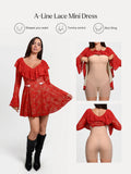 Popilush® Deep V Ruffle Lace Long Sleeve Shaping Dress