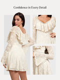 Popilush® Deep V Ruffle Lace Long Sleeve Shaping Dress