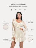 Popilush® Deep V Ruffle Lace Long Sleeve Shaping Dress