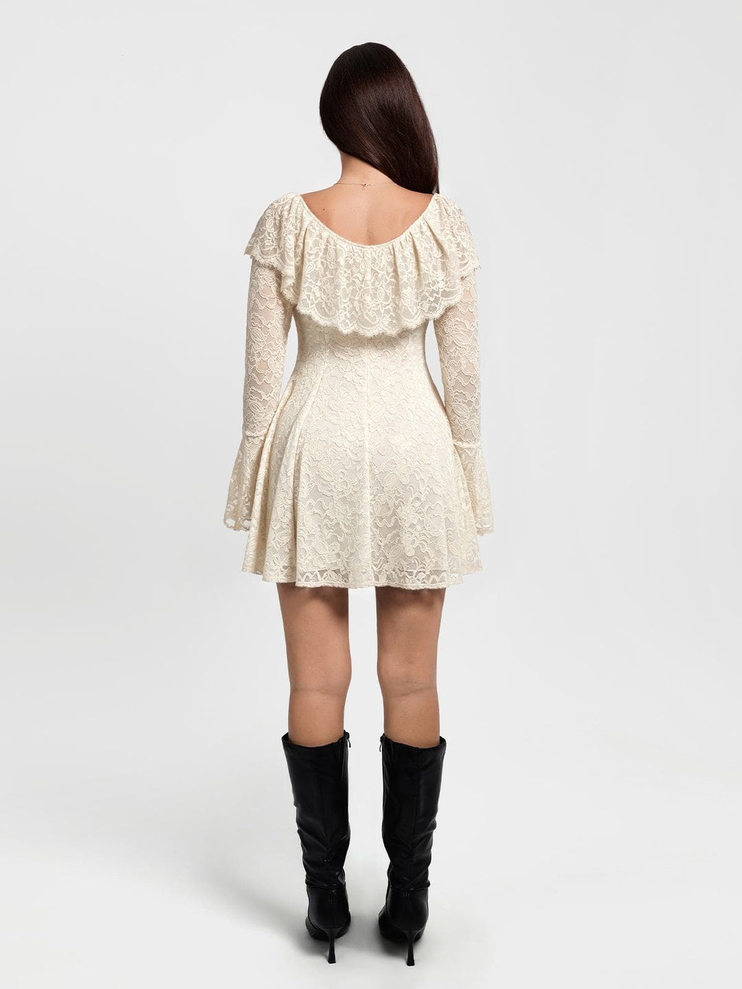 Popilush® Deep V Ruffle Lace Long Sleeve Shaping Dress