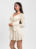 Popilush® Deep V Ruffle Lace Long Sleeve Shaping Dress