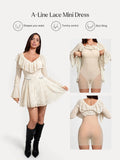 Popilush® Deep V Ruffle Lace Long Sleeve Shaping Dress