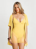 Popilush® Deep V Zip Front Two-Piece Sculpting Midi Dress