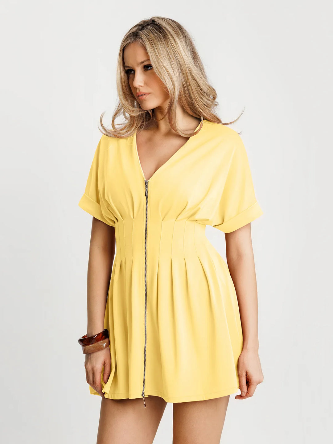Popilush® Deep V Zip Front Two-Piece Sculpting Midi Dress