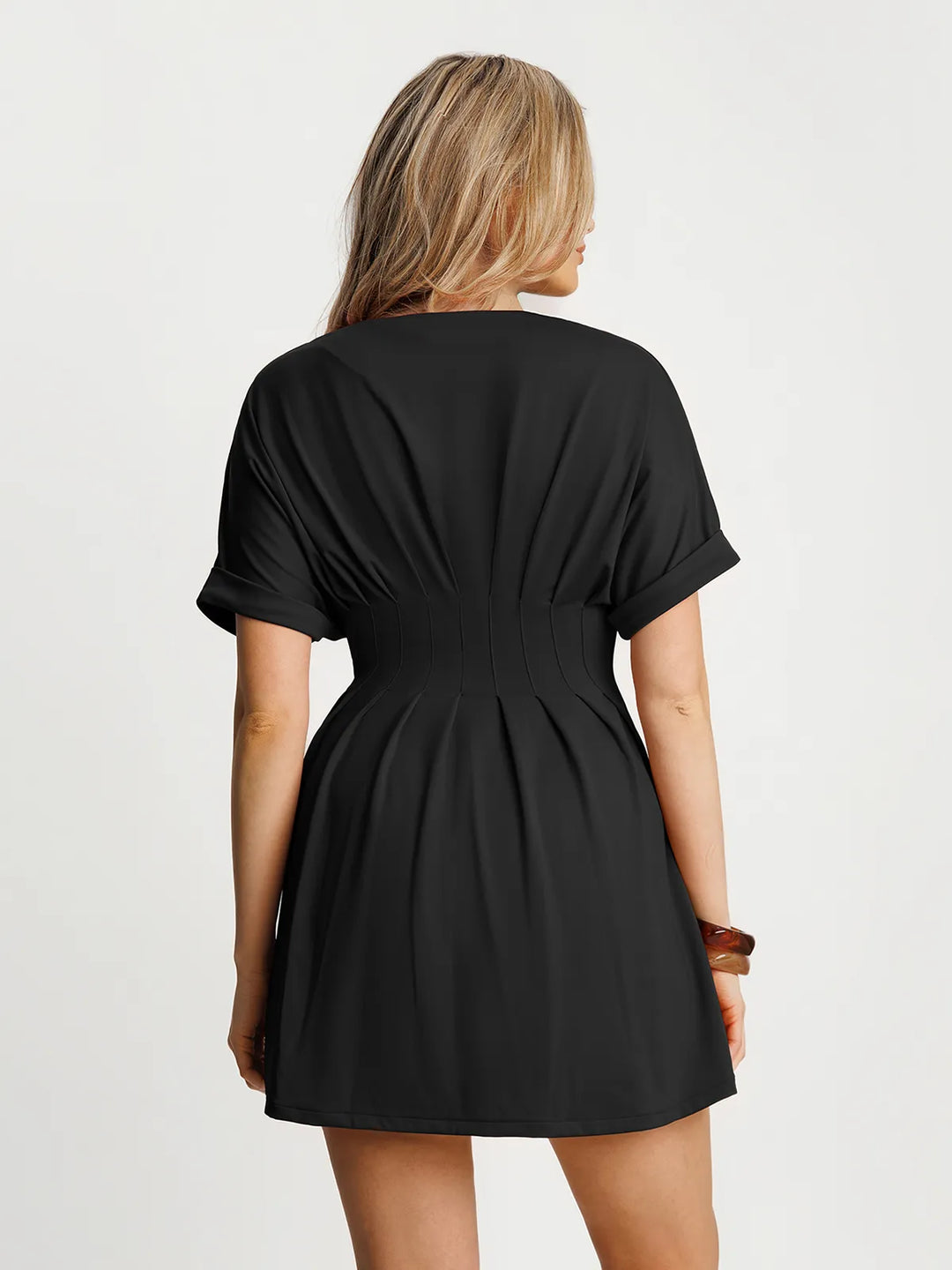 Popilush® Deep V Zip Front Two-Piece Sculpting Midi Dress