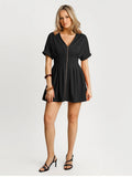 Popilush® Deep V Zip Front Two-Piece Sculpting Midi Dress