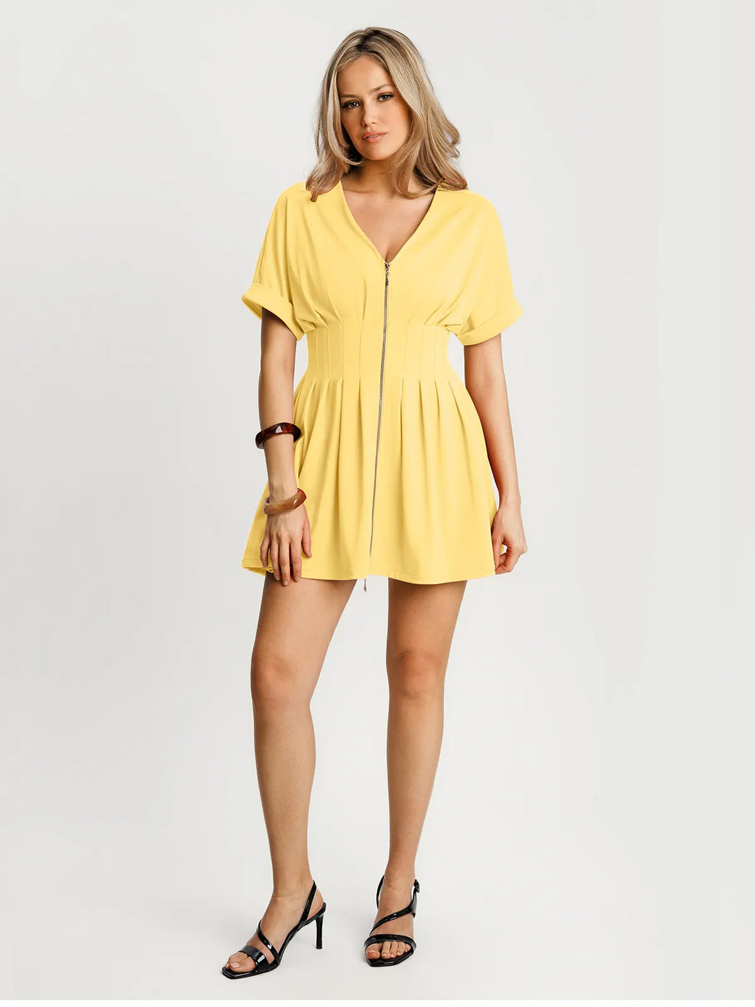 Popilush® Deep V Zip Front Two-Piece Sculpting Midi Dress