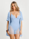 Popilush® Deep V Zip Front Two-Piece Sculpting Midi Dress
