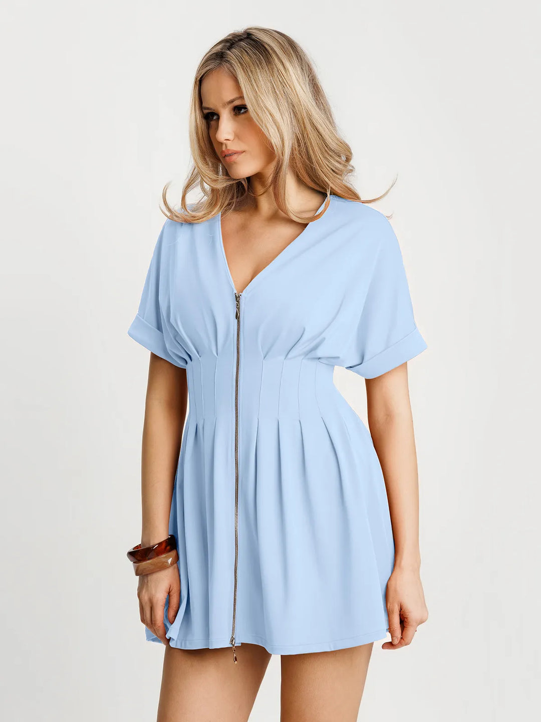 Popilush® Deep V Zip Front Two-Piece Sculpting Midi Dress