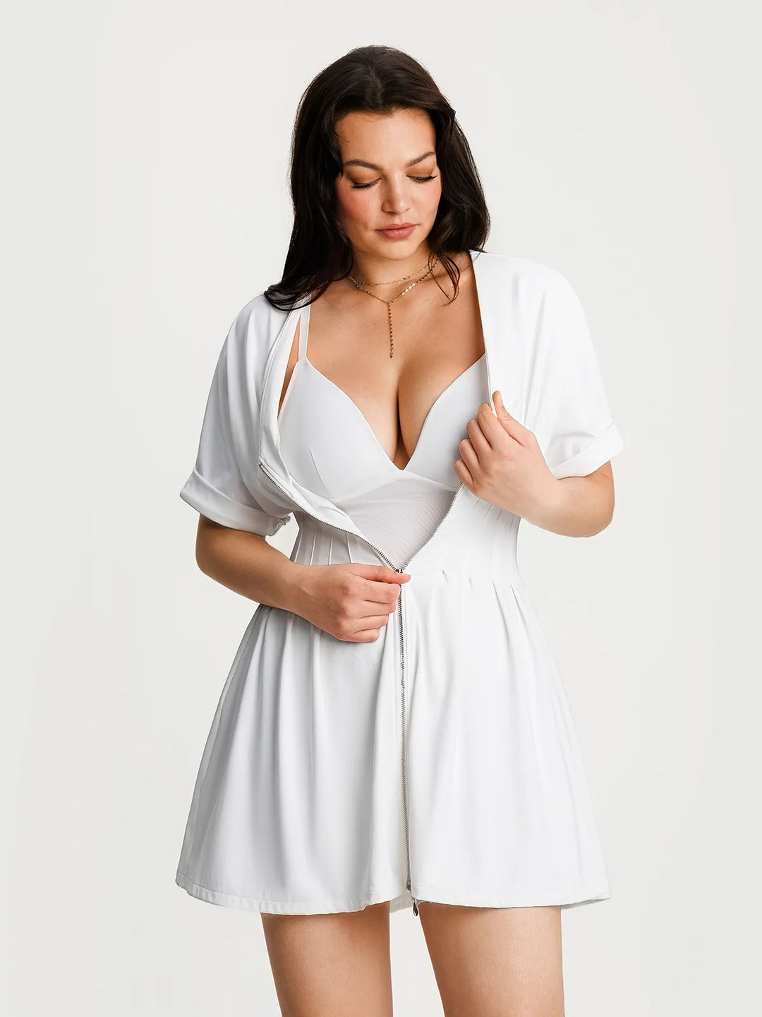 Popilush® Deep V Zip Front Two-Piece Sculpting Midi Dress