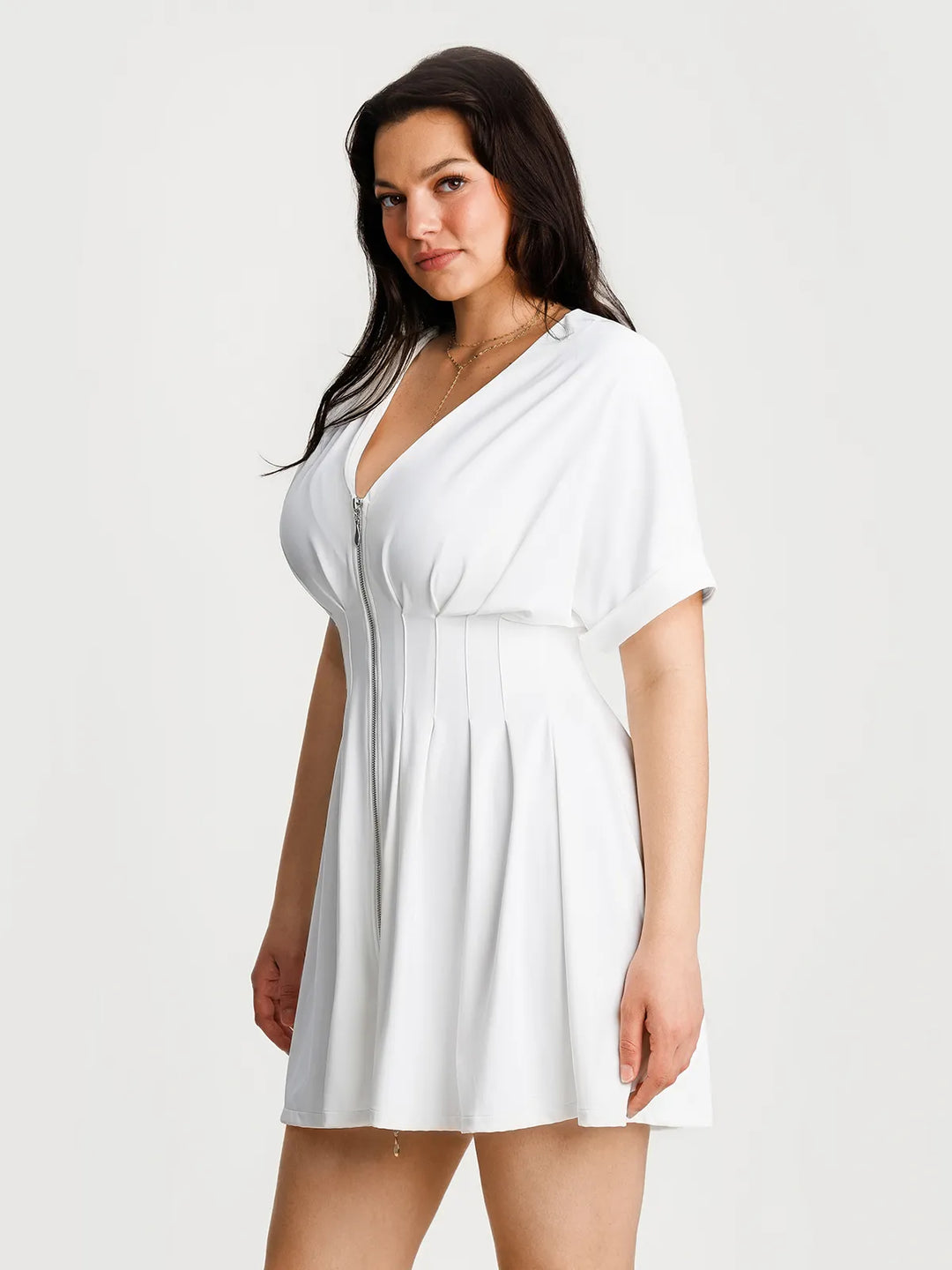 Popilush® Deep V Zip Front Two-Piece Sculpting Midi Dress