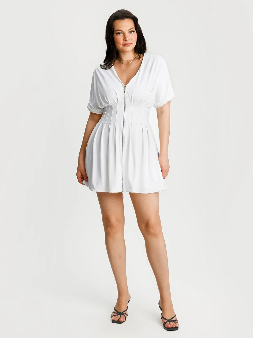 Popilush® Deep V Zip Front Two-Piece Sculpting Midi Dress