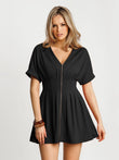 Popilush® Black / XS Deep V Zip Front Two-Piece Sculpting Midi Dress