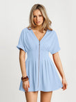Popilush® Light Blue / XS Deep V Zip Front Two-Piece Sculpting Midi Dress