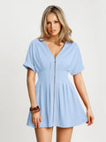 Popilush® Light Blue / XS Deep V Zip Front Two-Piece Sculpting Midi Dress