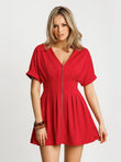 Popilush® Red / XS Deep V Zip Front Two-Piece Sculpting Midi Dress