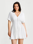 Popilush® White / XS Deep V Zip Front Two-Piece Sculpting Midi Dress