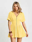 Popilush® Yellow / XS Deep V Zip Front Two-Piece Sculpting Midi Dress