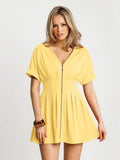 Popilush® Yellow / XS Deep V Zip Front Two-Piece Sculpting Midi Dress