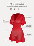 Popilush® Deep V Zip Front Two-Piece Sculpting Mini Dress