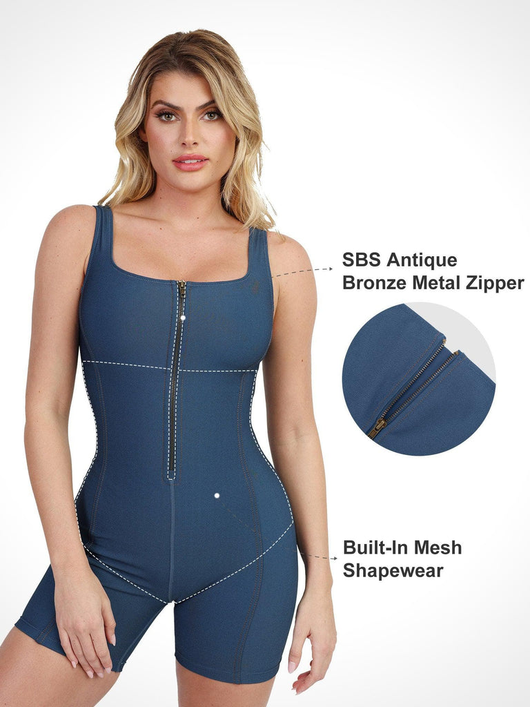 Popilush® Body Shaper Jumpsuit Tank Denim Denim One Piece Shapewear Romper