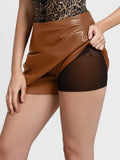 Popilush® （DRAFT）Shapewear Faux Leather High-Waisted Skort