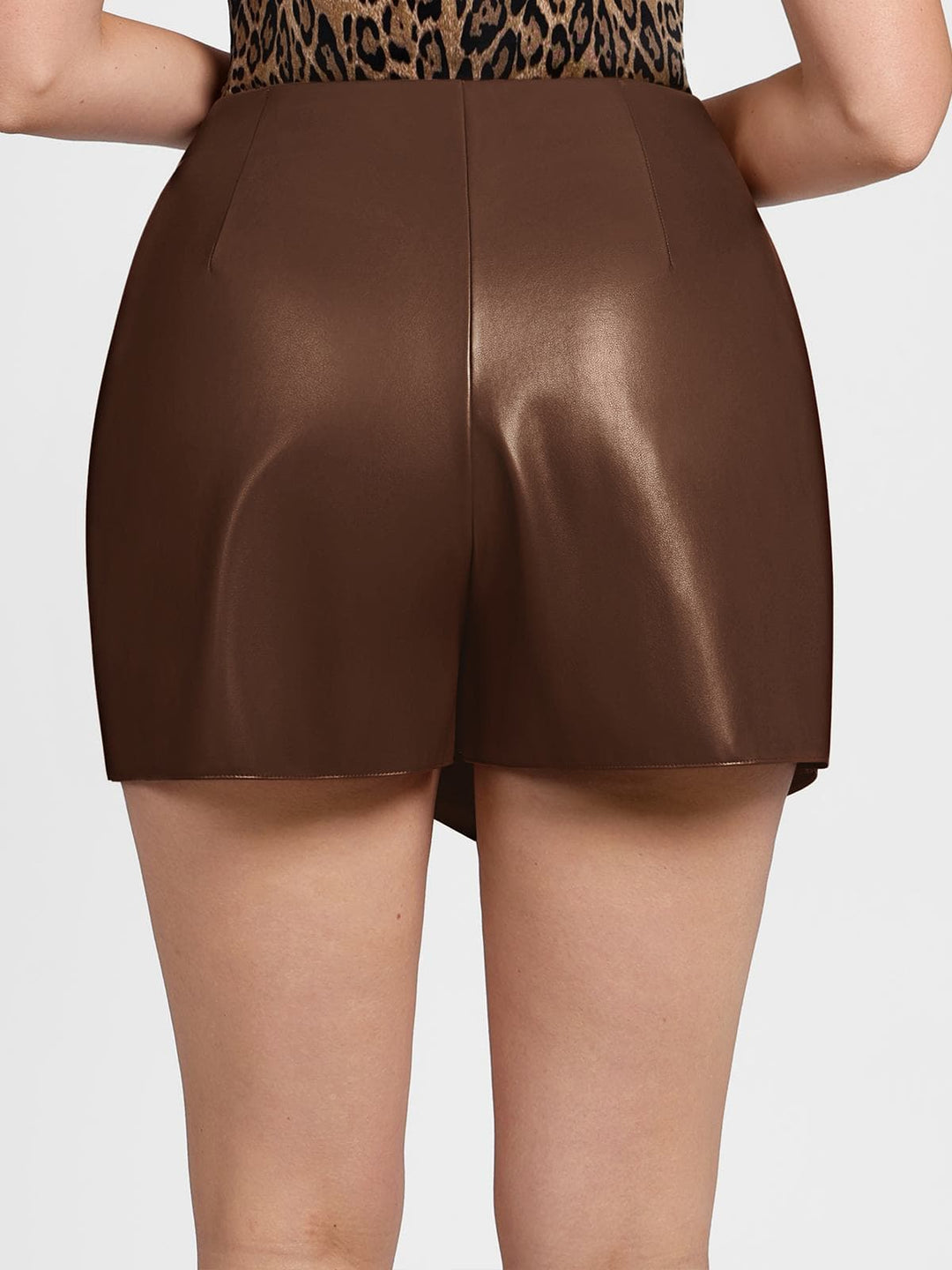 Popilush® （DRAFT）Shapewear Faux Leather High-Waisted Skort