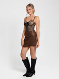 Popilush® （DRAFT）Shapewear Faux Leather High-Waisted Skort