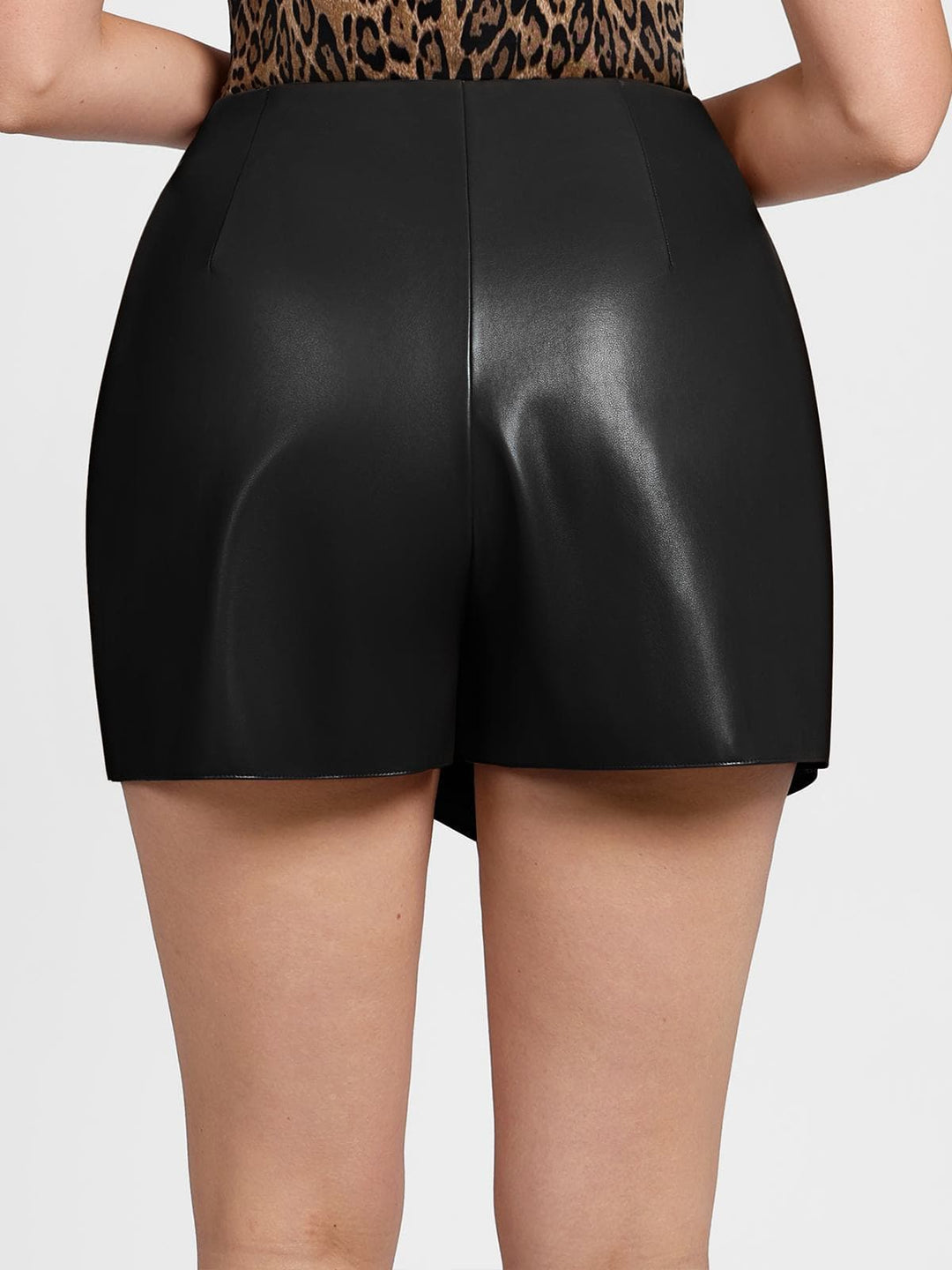 Popilush® （DRAFT）Shapewear Faux Leather High-Waisted Skort