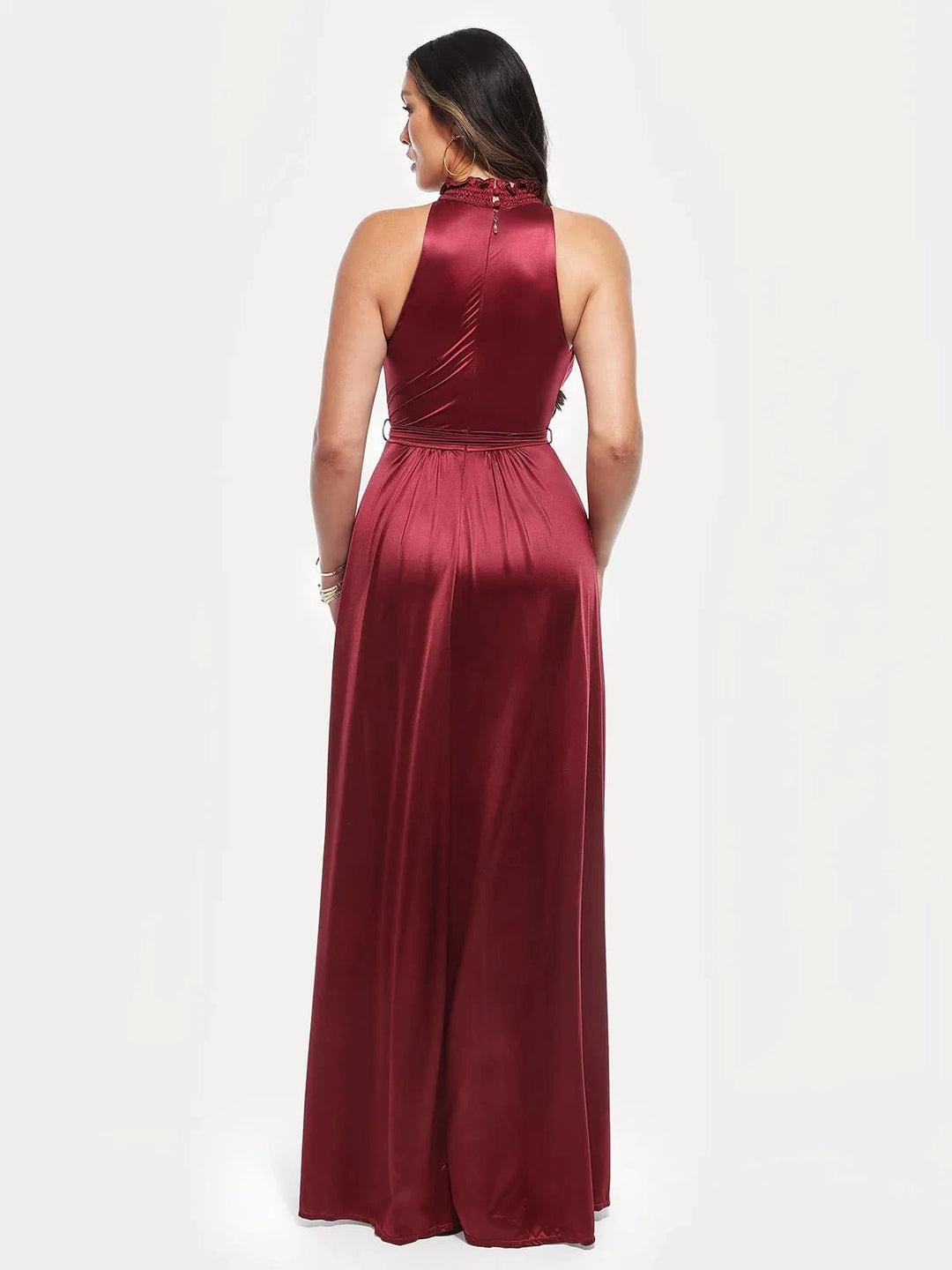 Popilush® Draped High Neck Sculpting Floral-print Maxi dress