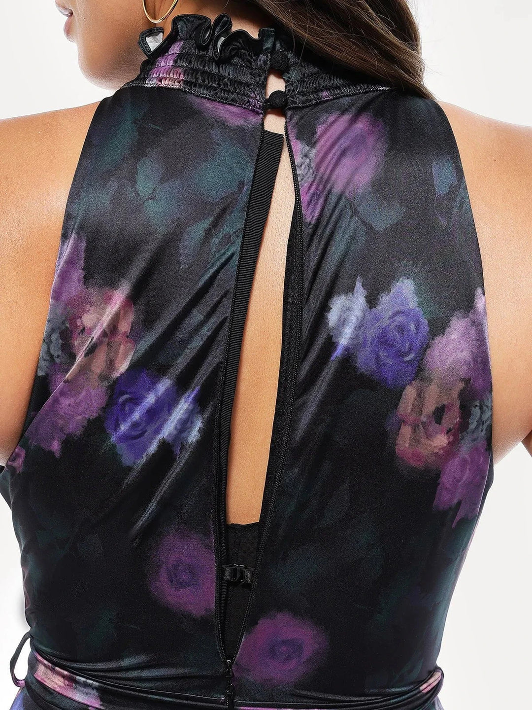 Popilush® Draped High Neck Sculpting Floral-print Maxi dress