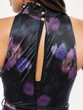 Popilush® Draped High Neck Sculpting Floral-print Maxi dress