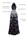 Popilush® Draped High Neck Sculpting Floral-Print Maxi Dress