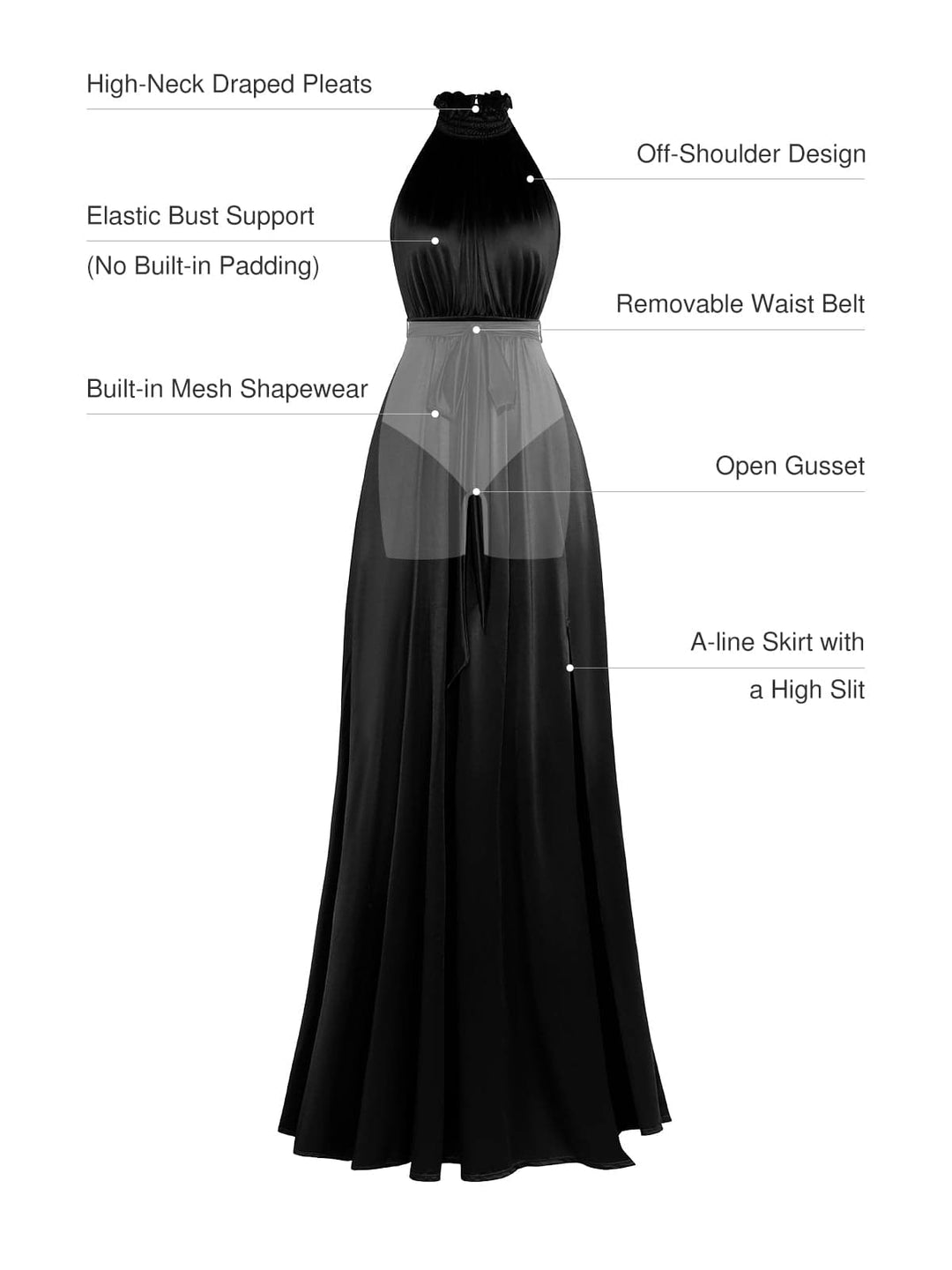 Popilush® Draped High Neck Sculpting Floral-Print Maxi Dress