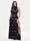 Popilush® Floral Print / XS Draped High Neck Sculpting Floral-print Maxi dress