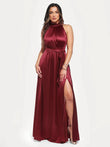 Popilush® Red / XS Draped High Neck Sculpting Floral-print Maxi dress