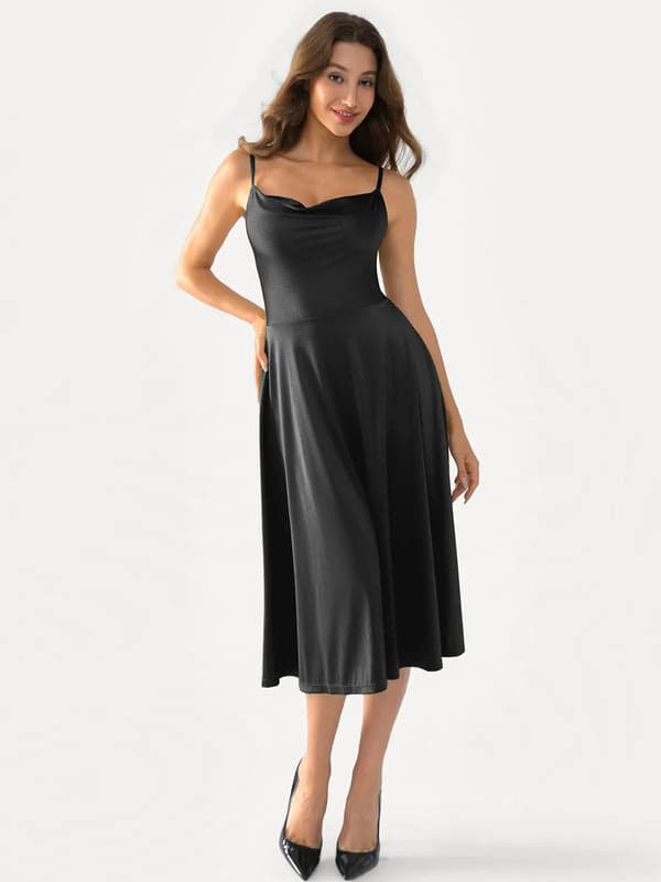 Shapewear Strappy Cowl Neck Tummy Control Flare Dress