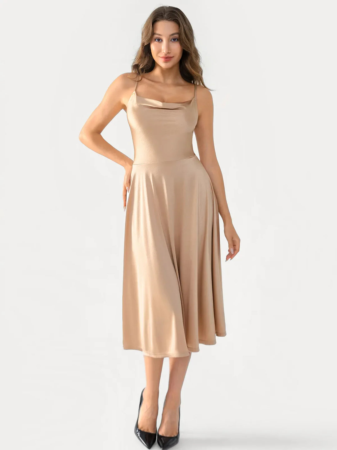 Popilush® Champagne / XS Draped Neck All-in-One Shaping Maxi Dress