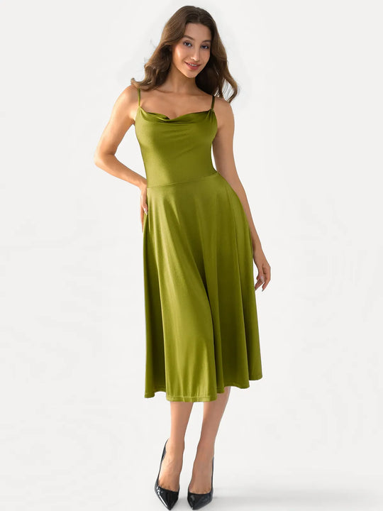 Popilush® Green / XS Draped Neck All-in-One Shaping Maxi Dress