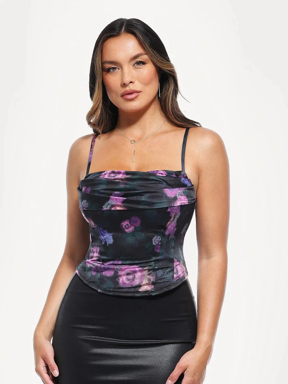 Popilush® Draped Sculpting Floral-print Camisole Top