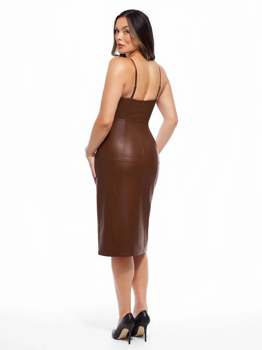 Popilush® Dual-Wear Sculpting Faux Leather Dress