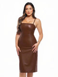 Popilush® Brown / XS Dual-Wear Sculpting Faux Leather Dress