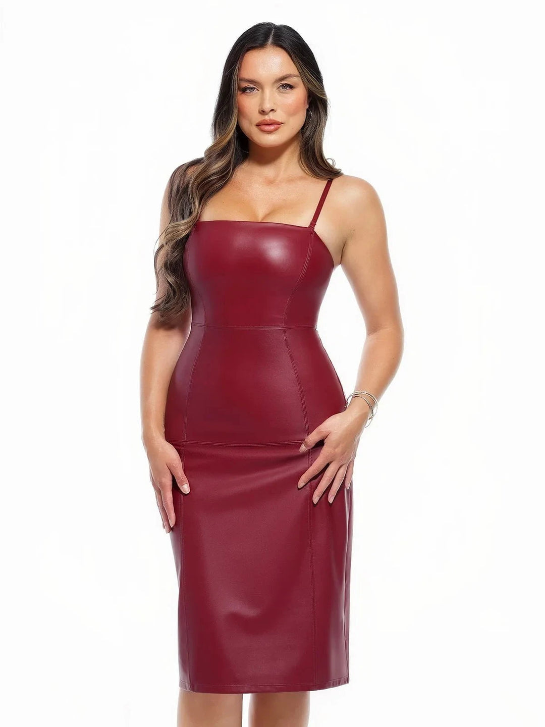 Popilush® Red / XS Dual-Wear Sculpting Faux Leather Dress