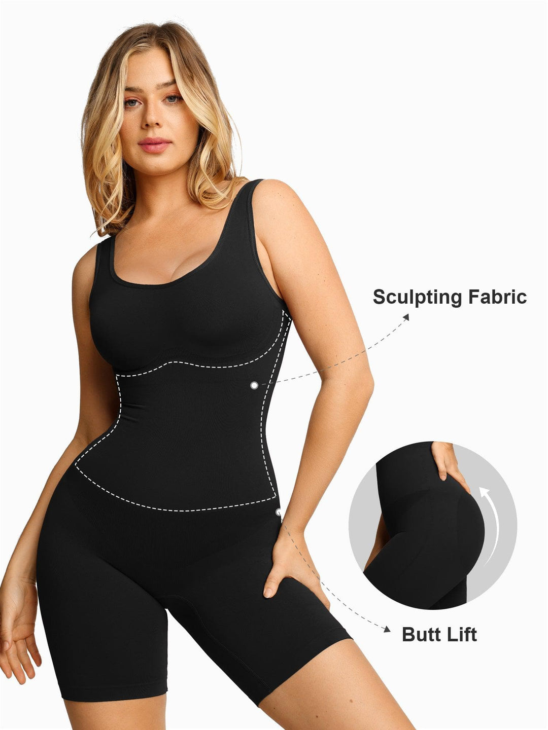 Popilush Mid-Thigh Body Shaper Jumpsuit Eco-Friendly Seamless Shapewear Bodysuit