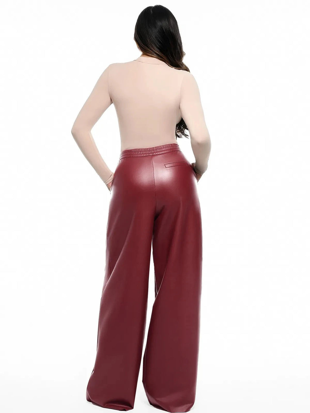 Popilush® Faux Leather High Waisted Wide Leg Pants