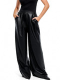 Popilush® Faux Leather High Waisted Wide Leg Pants