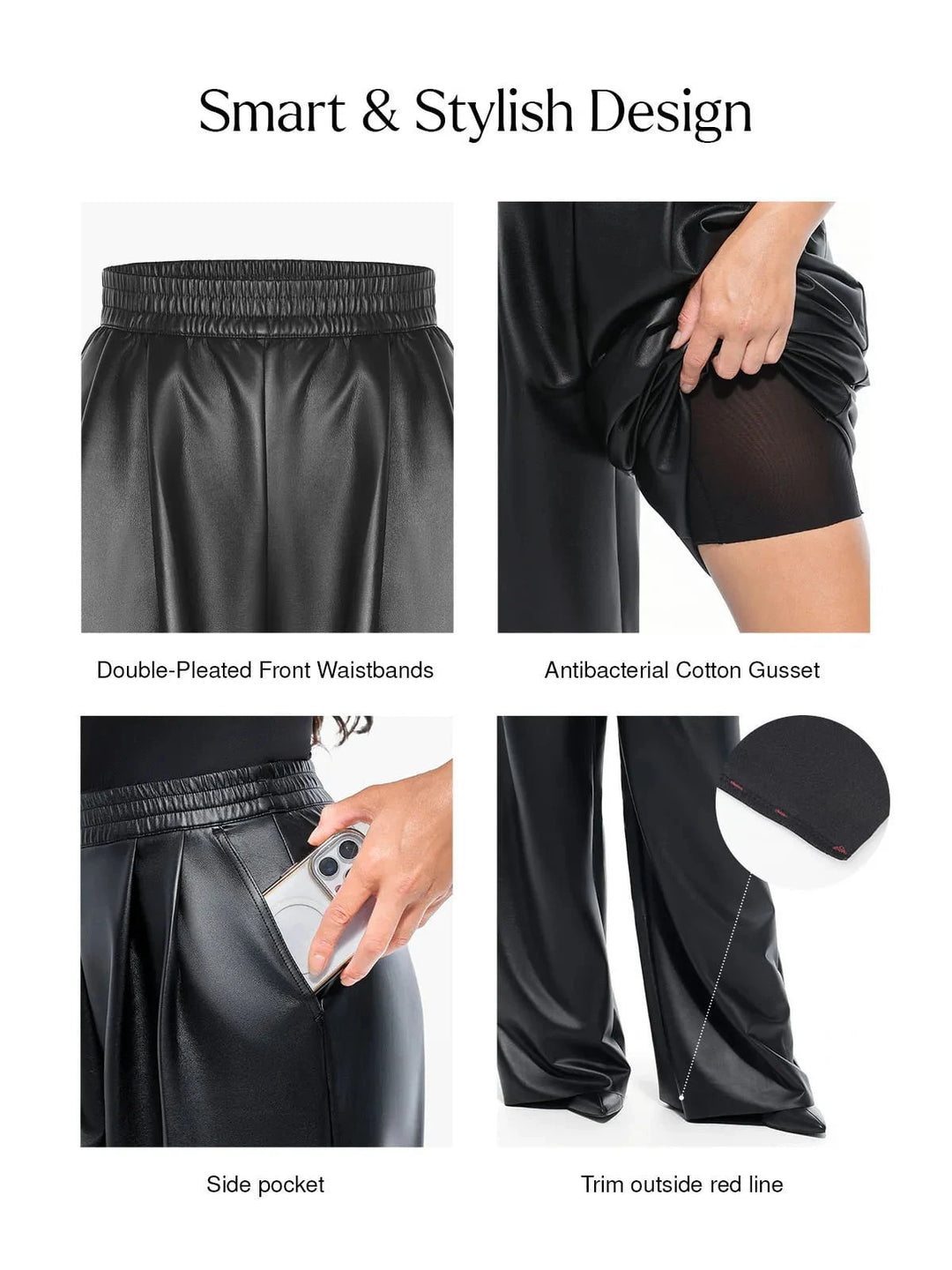 Popilush® Faux Leather High Waisted Wide Leg Pants