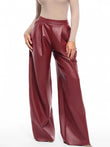 Model wearing red faux leather high-waisted wide-leg pants with a comfortable elastic waistband.